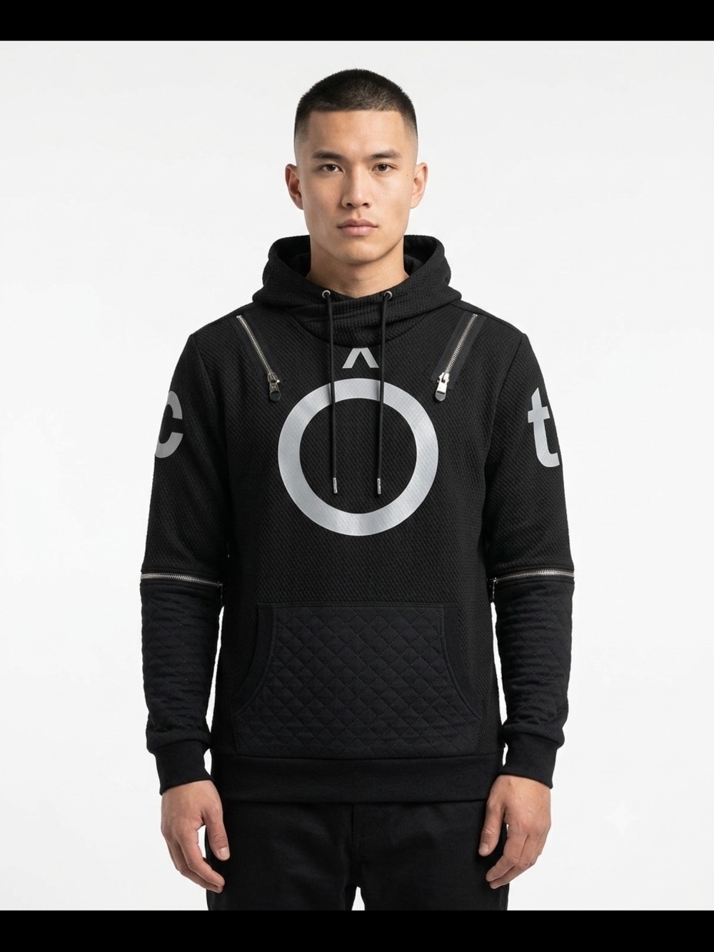 Men's Black Graphic Hoodie with Reflective Circle